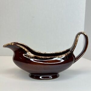 VTG MCM Hull USA Brown Drip Glaze Gravy Boat Oven Proof 10"L 16oz Excellent cond